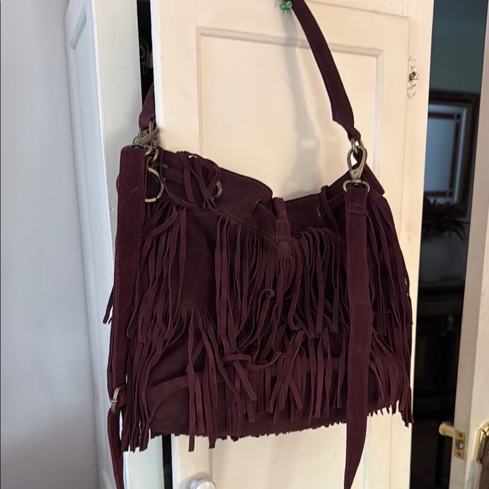 FRYE AND CO. Purple Hobo Bag with Fringe